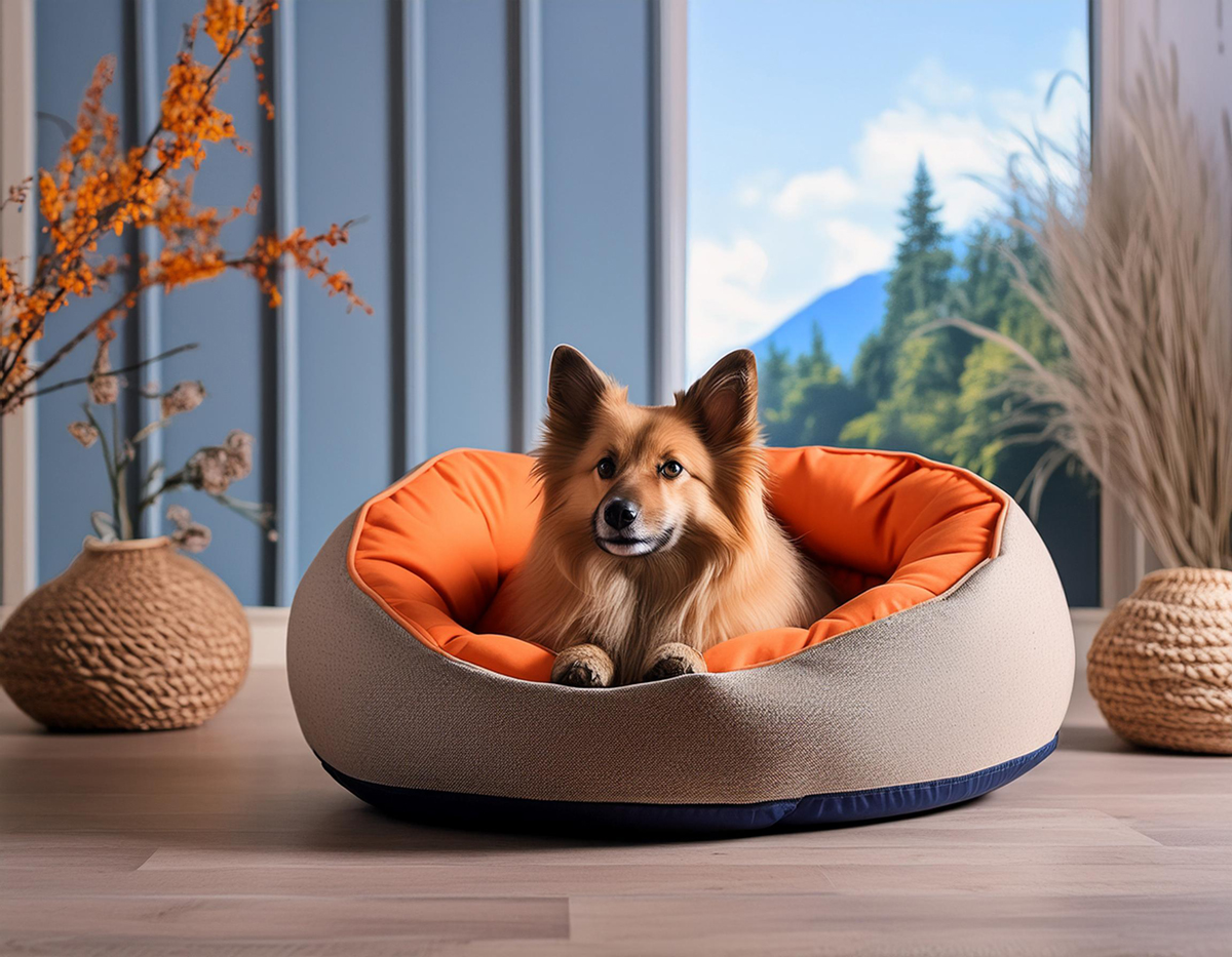 Dog bed matching the decor of the room