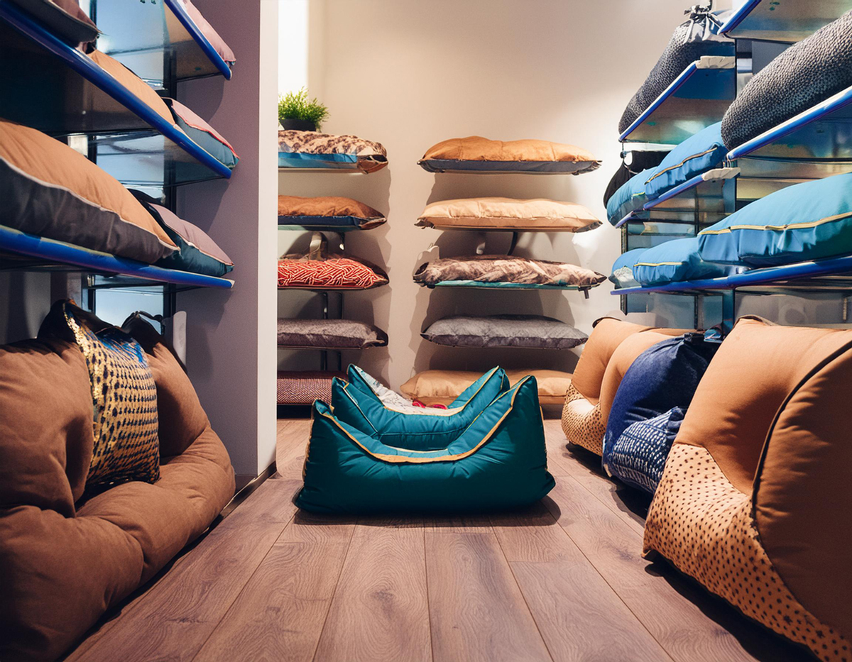 Dog beds in a pet store