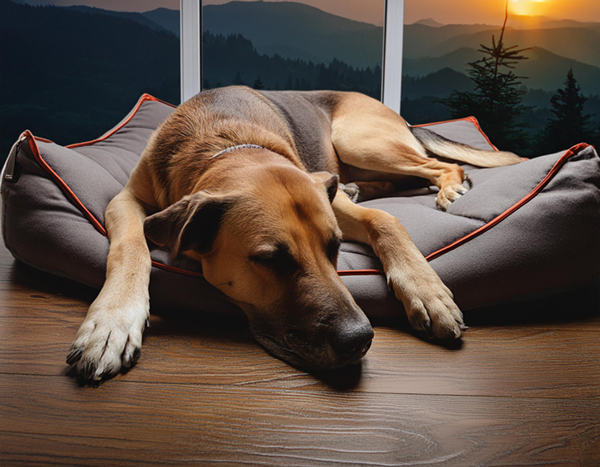 Large dog sleeping on a dog bed