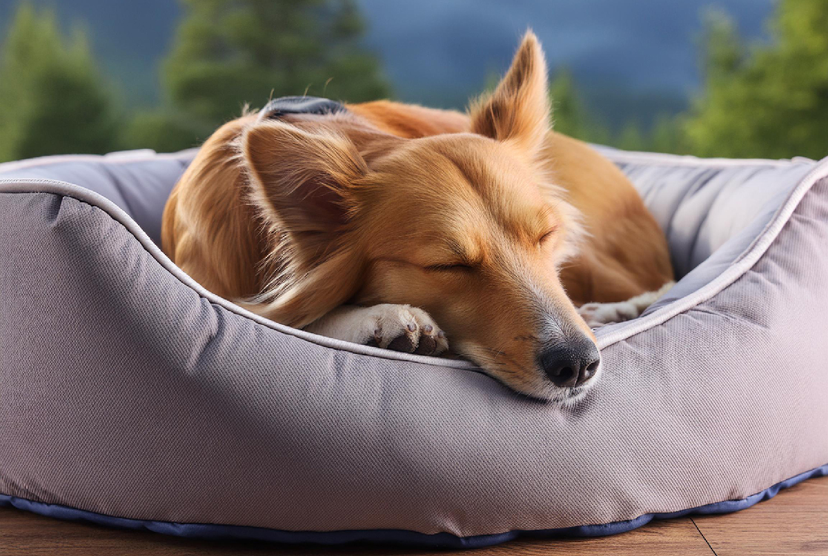 Contented dog peacefully sleeping stretched out in its best dog